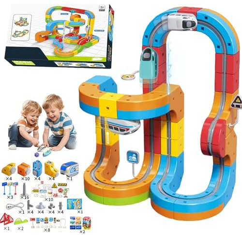85 PCS Clickrail Electric Train Set Flexible Race Track, Magic Rail Cube Train Set, Flexible Race Car Magnetic Track Set, Gravity-Defying Building Toy Gifts for Kids (84 PCS(1 Car))