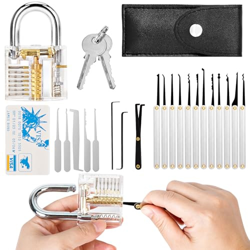 Lockpicking Set, Kreditkartengroßes Türöffnungswerkzeug Set mit Training Schlössern Türöffnungswerkzeug Extractor Tool für Anfänger und Professionelle Schlosser Geduldsspiel Schloss Knacken