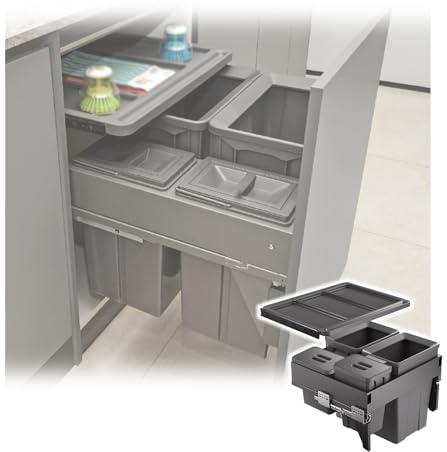 HJLKDYM Cubo Basura Extraíble Bajo El Mueble, Cubo Basura Extraíble Alta Resistencia Debajo del Fregadero, Contenedor Doble Mueble Cocina con Tapa