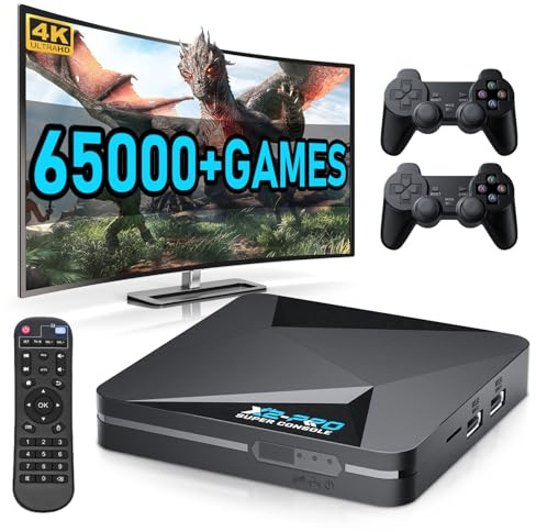 Kinhank Retro Game Console Super Console X2 Pro Built-in 65000+ Games, Video Game Console Android 9.0/Emuelec 4.6, S905X2 Chip, 4K UHD Output,2.4G/5G, BT 5.0