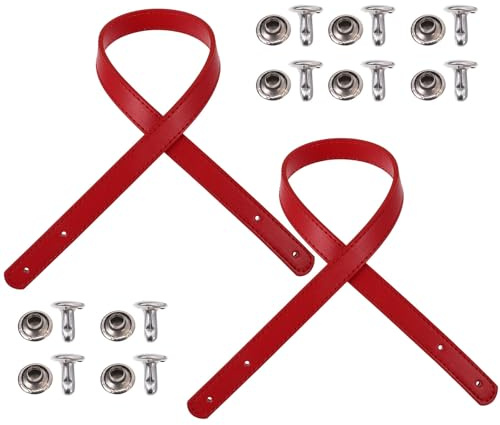 SOESFOUFU DIY Box per Borse in Pu Rosso con Rivetti, 2 Set | Anelli per Borse, Manico Borsa Pelle, Accessori Borsa Donna con Rivetti