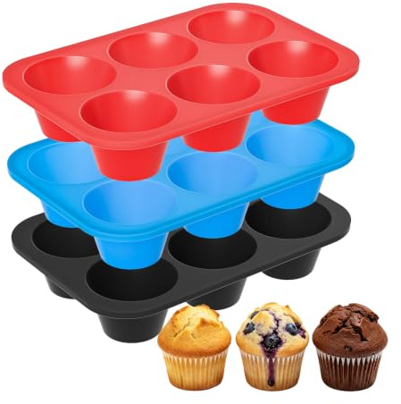 Bangp Jumbo Silicone Muffin Trays with Metal Frame 6 Cup, 4.6cm Deep, 3PACK | Large Silicone Muffin Pan for Egg Muffin, Cupcake, Yorkshire Pudding, Muffin Tin Non-Stick, Giant Cupcake Tin