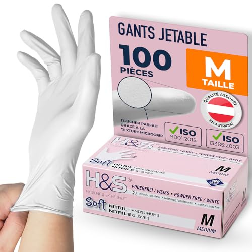ISC Hygiene & Safety Einweghandschuhe Nitril – Weiß, M, 100 Stück | latexfrei, Handschuhe Einweg, Einmalhandschuhe, Nitrilhandschuhe, Gummihandschuhe, puderfrei