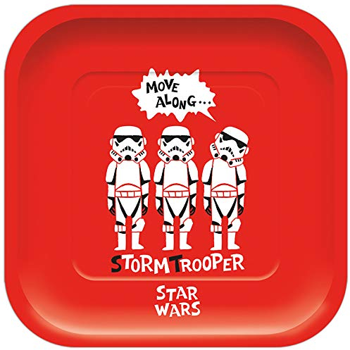 Disney Star Wars Storm Trooper Red Paper Plates Square Birthday Party Tableware, Pack of 4, Black, 25cm