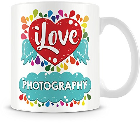 I Love Photography Mug (Personalised Mug - Add Photo) Customised Love-Heart Rainbow Design Gift