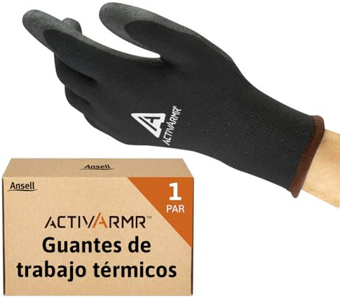 Ansell ActivArmr 97-631: Guantes de Trabajo Termicos con Revestimiento de PVC, Aislantes para Invierno, Negros, XL
