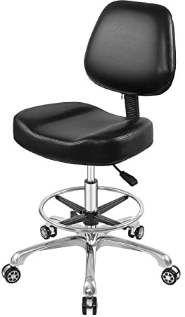 Nazalus Lift Chair Adjustable Stool Drafting Chair with Backrest & Foot Rest Drafting Stool Swivel Seat Rolling Wheels for Studio Dental Office Salon Counter Home Desk Chairs (Black)