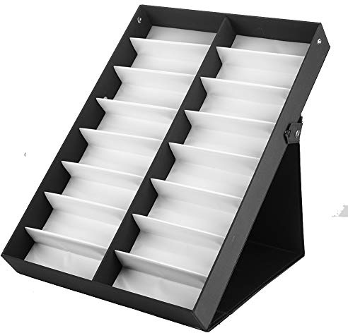 Sonnenbrillen-Organizer, Aufbewahrungsbox, 16 Fächer, Brillen-Vitrine, Aufbewahrungsbox mit Abdeckung, Schmuck-Display, Sammlungshalter für Damen und Herren, 48,5 x 33 x 6,1 cm, Schwarz , 50 * 35 *
