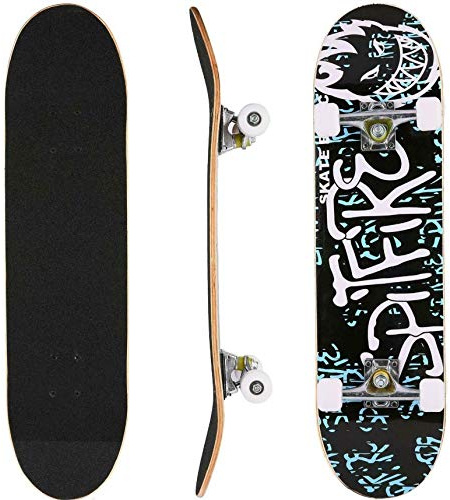 YJIIJY Skateboard complet pour débutants, Skateboard complet avec un motif de lettres et roulements ABEC-7 Planche de Skateboard pour enfants et adultes