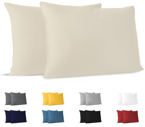 Dreamzie Fundas de Almohada (Juego de 2) - Beige - para Las Almohadas 40 x 60 cm - 100% Algodon Jersey - Funda de Almohada Algodon - Funda Cojin para Cama - Protector de Almohada