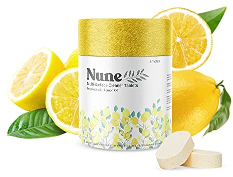 Nune Multi-Purpose Cleaner Refills - All Purpose Cleaning Tablets 6 Pack - 144 fl oz total (24 fl oz each) - Shower, Counter, Floor, Furniture, Bathroom - Non-Toxic and Effective - Lemon Fragrance
