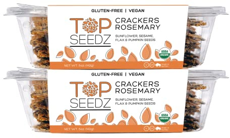 Top Seedz Certified Organic Gluten Free Rosemary Seed Crackers | 2-Pack | 5 Ounces | Healthy Vegan Crackers with Plant Based Protein | Made of Sunflower, Flax, Sesame and Pumpkin Seed