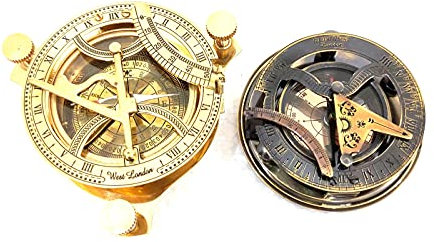 Braun Antik-Gold-Politur Größe 10,2 cm Kupfer Antik-Gold-Politur Größe 7,6 cm Kompass Sonnenuhr aus Messing