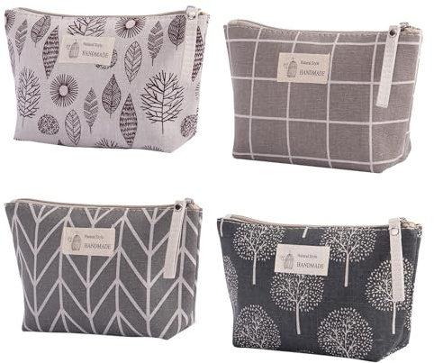 4 Stücke Kleine Kosmetiktasche Reise Kosmetiktasche Täschchen mit Reißverschluss Segeltuch Tragbare Kulturbeutel Multifunktionale Makeup Bedruckte Make-up-Taschen mit Reißverschluss aus Segeltuch