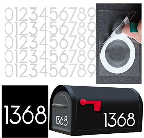 3 Inch Reflective Mailbox Numbers, 50 PCS Olaine House Vinyl Stickers with Easy-Peel Tabs, Includes Squeegee & Masking Tape, Strong Self-Adhesive Numbers