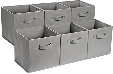 Amazon Basics Collapsible Fabric Storage Cube/Organiser with Handles, Pack of 6, Solid Grey, 33 x 33 x 33 cm