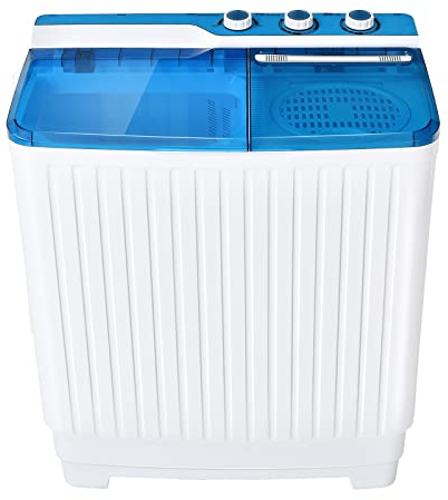 TANGZON Twin Tub Washing Machine, 10.5/8.5/4.5KG Portable Washer and Spin Dryer with Timer Control, Compact Washer for Camping Dorm Caravan RV, 7.5/6.5/3.5KG Washing 3/2/1KG Drying (10.5KG, Blue)