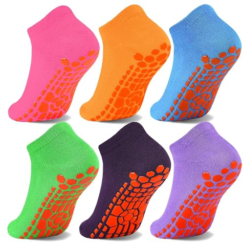 HYCLES Kids Non-Silp Ankle Socks with Girp- 6 Pairs Trampoline Unisex Toddler Socks Anti-Skid Socks for Children 2-5 Years
