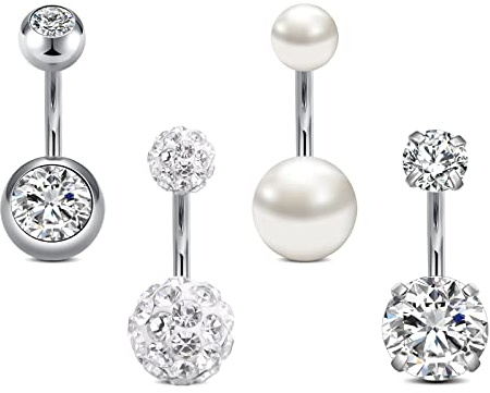Rajnard Piercing Ombligo 14G 8 mm Acero quirúrgico CZ Bead Piercing de Ombligo con diamantes Piercing Joyas para mujeres Hombres