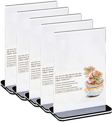 Aisamco 5 pezzi acrilico scudo supporto per desktop a forma di T, supporto per segnaletica, menu ad cornice, adatto per ristoranti, cornici, eventi, riunioni (A4)