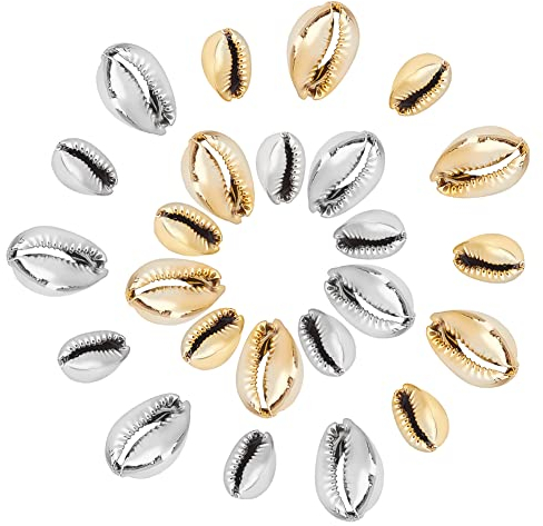 PandaHall 60 Stück Galvanisierte Kaurimuschelperlen Goldene Silberne Muschel Charms Kauri Hawaii Perlen Zum Basteln von Sommer Wakiki Fußkettchen Armbändern Zum Basteln von Heimdekoratione
