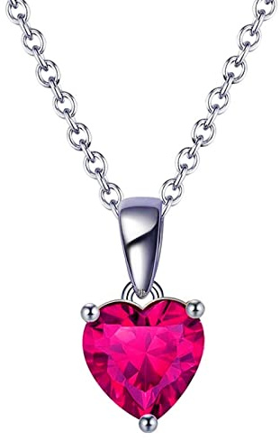Bellitia Jewelry 925 sterlingsilver hjärta halsband januari månadssten ädelsten hänge med granat, årsdag födelsedagspresent fina smycken presenter till kvinnor flickor, Rubin