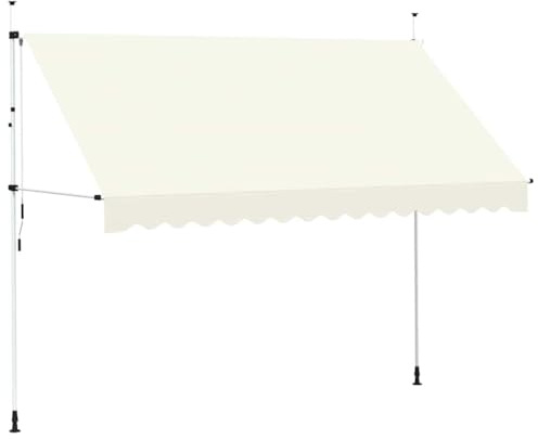 HOMIUSE Einziehbare Markise Handbetrieben 350 cm Klemmmarkise Balkonmarkise Sichtschutz Balkon Fenstermarkise UV Beständig Höhenverstellbar Wasserdicht Hohe Lichtechtheit Cremeweiß Polyester