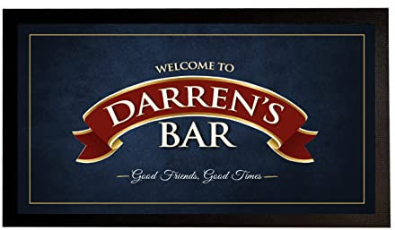 Artylicious Tapis de bar personnalisé – Ruban rouge bleu grunge Home Bar Runner Mat Cadeau
