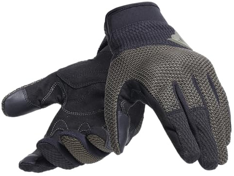 Dainese - Torino Gloves, Guantes Moto Textiles con Protectores de Nudillos, Compatibles con Pantallas Táctiles, Guantes de Moto para Hombre M, Negro/Hoja de Parra