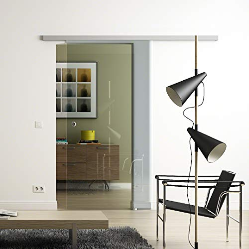 Glas-Schiebetür 526x2050 mm Klarglas Sadora® Slimline-System komplett Laufschiene und Muschelgriffen offen Schiebetür aus Glas für Innenbereich