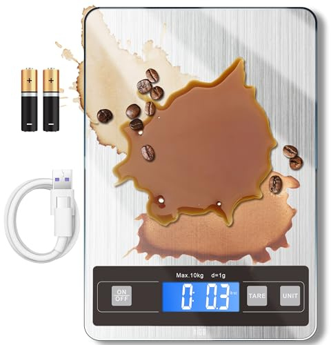 hito Food Scale 33lb Digital Kitchen Scale Rechargeable Waterproof Weight Grams and oz 1g/0.1oz Precise, for Weight Loss, Cooking and Baking, Ash Silver