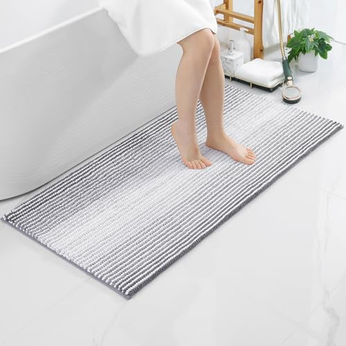 OLANLY Chenille Badezimmerteppich Weich Saugfähige Badematte rutschfest Badteppich Mikrofaser Badvorleger Waschbar Duschvorleger für Badezimmer - 60 x 120 cm, Grau