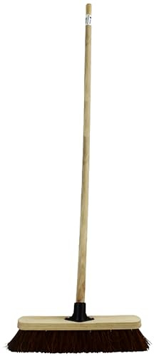 12 Inch Garden Outdoor Broom with Wooden Handle Natural Stiff Bassine Hard Bristle Broom with Durable Support Bracket Yard Brush Heavy Duty Outdoor Stiff Sweeping Yard Brush