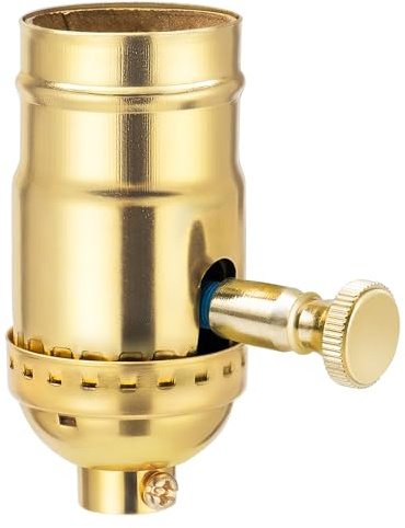 DiCUNO UL Listed Full Range Dimmer Lamp Socket Replacement, Vintage E26 Light Bulb Socket, Rotating Dimmer Switch Knob for Table, Floor Lamp, DIY Project, Gold, 150 Watt, 1-Pack