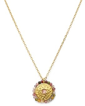 SINGULARU - Collar Medallion Stones Eye. Acero con Acabado en Baño de Oro de 18Kt. Cadena con Medallón Largo Ajustable. Joyas para Mujer