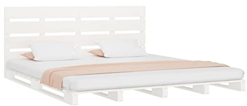 vidaXL Massivholzbett, Holzbett Bett mit Kopfteil, Bettrahmen Bettgestell mit Lattenrost, Palettenbett Doppelbett, Weiß 120x190cm Kiefer