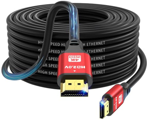 jojobnj 4K HDMI Cable 20m, High Speed HDMI 2.0 Cord 4K@60Hz 18Gbps, Ultra HD,Ethernet Audio Return,Video 4K,1080p,3D,Arc, HDR Compatible with Xbox,PS5/PS4,HDTV,Laptop ect(Red)