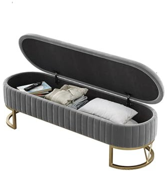 Bettbank mit Stauraum – Ottomane für das Bettende im Schlafzimmer, Samtbank, Schlafzimmerbänke für das Fußende des Bettes (Grau 100 x 45 x 43 cm)