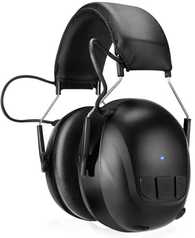 Bluetooth 5.4 Hearing Protection with 120 Hours Playtime,1200mAh Rechargeable Battery Ear Protection Headphones, 30dB Bluetooth Earmuffs for Lawn Mowing, Workshops, Construction, Snowblowing, Black