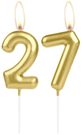 Candela da numero 27 compleanno dorata scintillante, candela per torta numero 27 dorata, topper per torta di compleanno e cupcake per ragazza e ragazzo, decorazione per matrimonio e anniversario