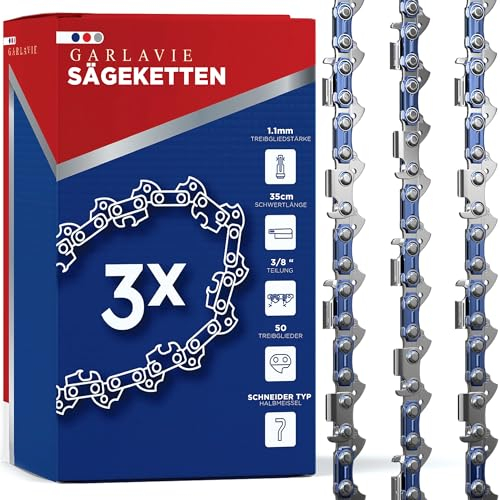 GARLAVIE 3 catene per motosega universali - 3/35 cm, 3/8 LP 1,1 mm, 50 maglie - Catena motosega compatibile con molti marchi di motoseghe