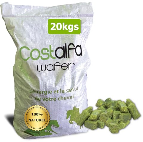 Costalfa Wafer 20kg, Alimentation Chevaux, Cubes de Luzerne, Nourriture Haut-de-Gamme pour Cheval, renforce système immunitaire et Masse Musculaire