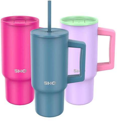 SHO XL Tumbler Insulated Stainless Steel (Petrol, 900ml) | 2 Lids - Straw & Slider, Splash-Proof, Comfort Handle, 12H Hot, 24H Cold, BPA-Free
