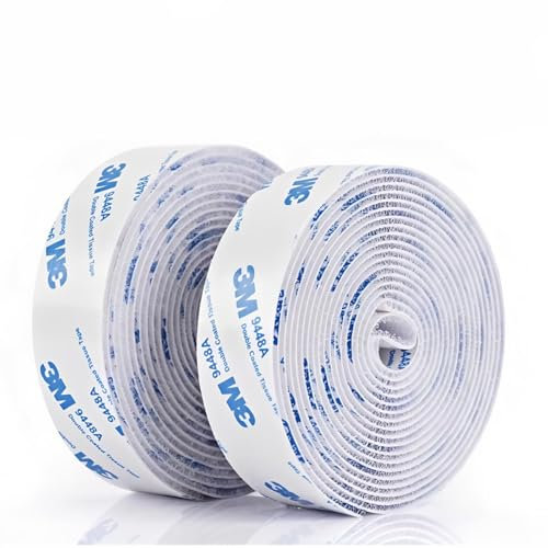 Hanfix Hook and Loop Tape, 3M Self Adhesive Stick On and Off Strips (20mmX3m) White