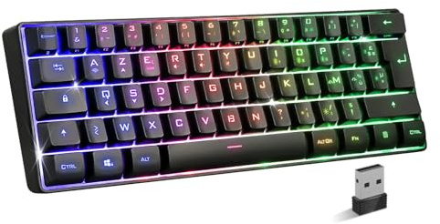 Spirit Of Gamer - Elite K50, trådlöst TKL och Bluethooth gamer-tangentbord, uppladdningsbart kompakt layout, 60 % Azerty, tysta tangenter, RGB-speltangentbord, 300 h batteritid, anti-ghosting, PC/Mac,