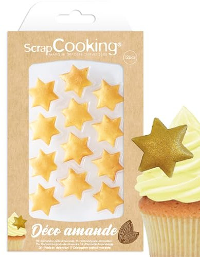 ScrapCooking - Décos en Pâte d’Amande « Étoiles Dorées » - Décorations Alimentaires pour Bûches & Gâteaux - Décors Comestibles Pâtisserie - Noël, Anniversaire, Or - 7605