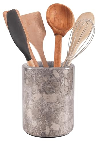 Radicaln Utensilienhalter aus Marmor, 16,5 cm, Ozeanisches handgefertigtes Spatel-Set für Küchentheke, Marmor-Kochutensilien, Glas und Küchenutensilien, idealer Utensilienbehälter, Löffelhalter