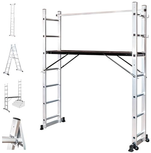HOSTRÖM Echafaudage Roulant SCAFFOLDAX2X7, échafaudage Jardin et Pliant Multifonction 4 en 1, echelle 2 Plans, H Max Travail 4,74m, Garantie 5 Ans