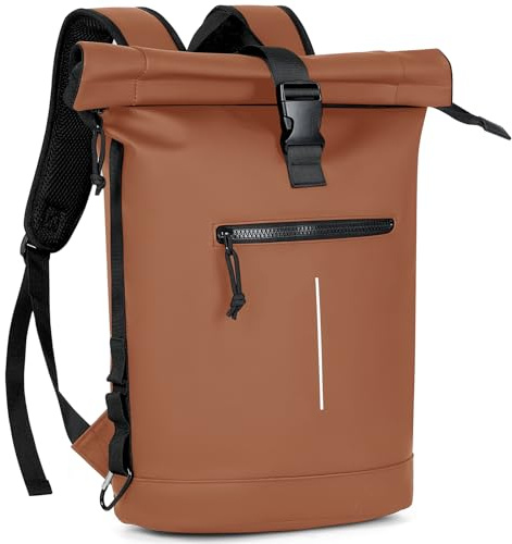 Lekeinchi Sac a Dos Etanche pour Femmes et Hommes, Grand Sac à Dos avec Compartiment pour Ordinateur Portable 17 Pouces, Elegant Sac à Dos Voyage pour Voyages, Travail, College - Marron