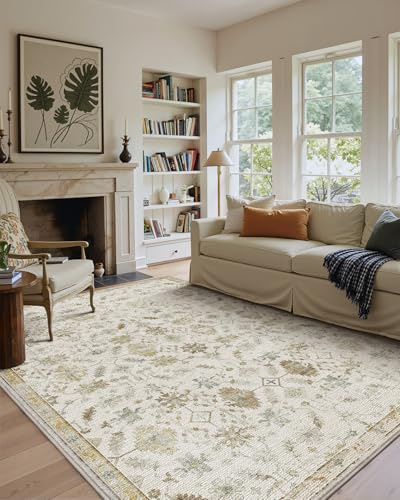 COLOR&GEOMETRY 122x183cm Dünne Weiche Maschine Waschbare Klein Orientalische Bereich Teppiche, Niedrige Stapel Vintage Teppich mit Rutschfesten TPE-Rücklage für Schlafzimmer, Wohnzimmer, Elfenbein